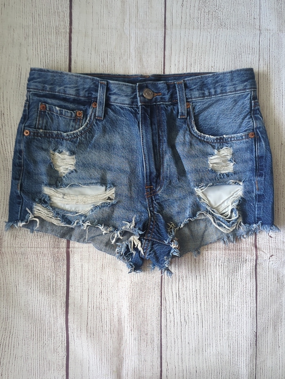 Aeropostale Distressed Ripped Denim Shorts - Blue